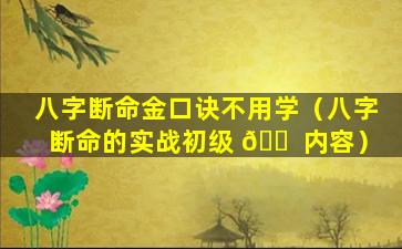 八字断命金口诀不用学（八字断命的实战初级 🐠 内容）